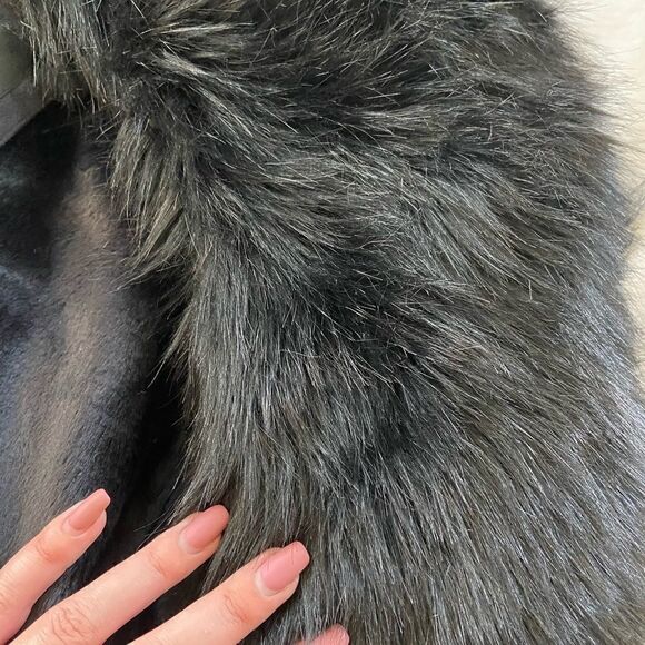 Faux fur trim shearling winter Coat, deep navy blue, XS - Picture 7 of 7